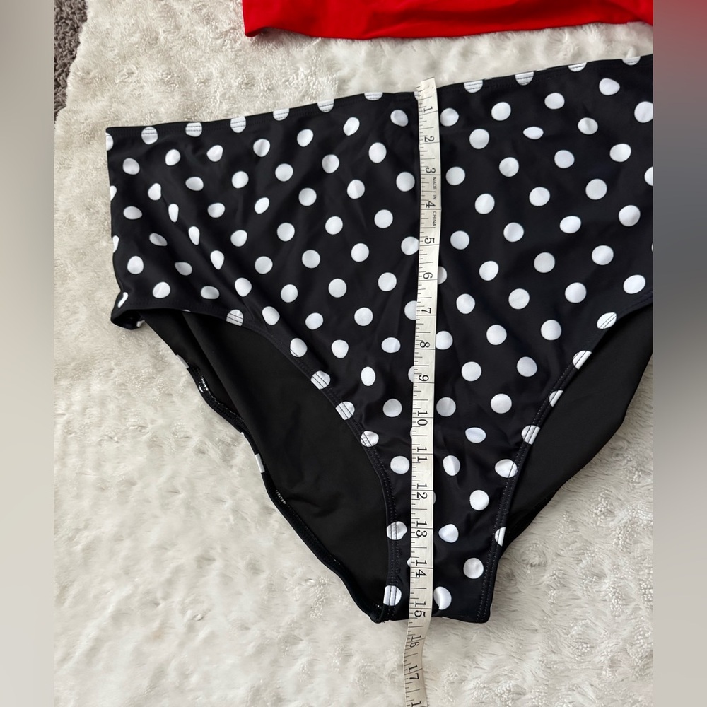 NWT- YONIQUE Tummy Control Bathing Suit Blouson Tankini Swimsuit-Red Dot - Picture 13 of 15